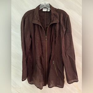 Chico’s Women’s 2 (12/14) Brown Lightweight Long Sleeve Full Zip Crepe Jacket